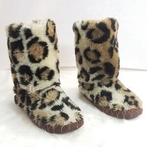LEOPARD Fur Slipper Booties